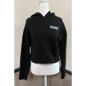 Y2K PINK Women's XS Black Cropped Hooded Jacket Classic Logo Chest Pullover